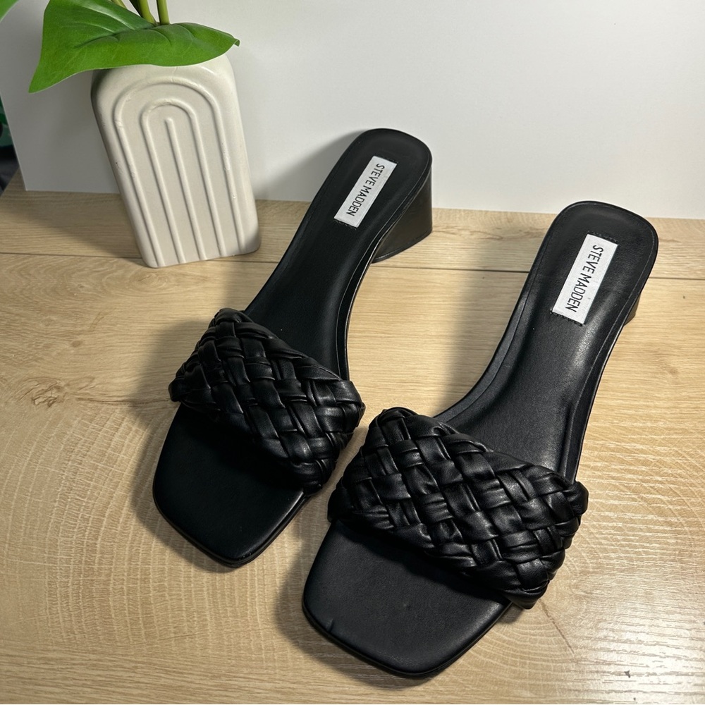 Steve Madden - Black Aspyn Mules - braided low chunky heel